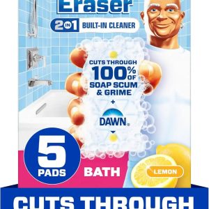 Mr. Clean Magic Eraser Sponge. Bathroom Cleaner. Shower Cleaner. Tub Cleaner. Soap Scum Remover. Bathroom Cleaning Supplies. Dawn Cleaning Power with Lemon Scent. 2 in 1 Bath. 5ct
