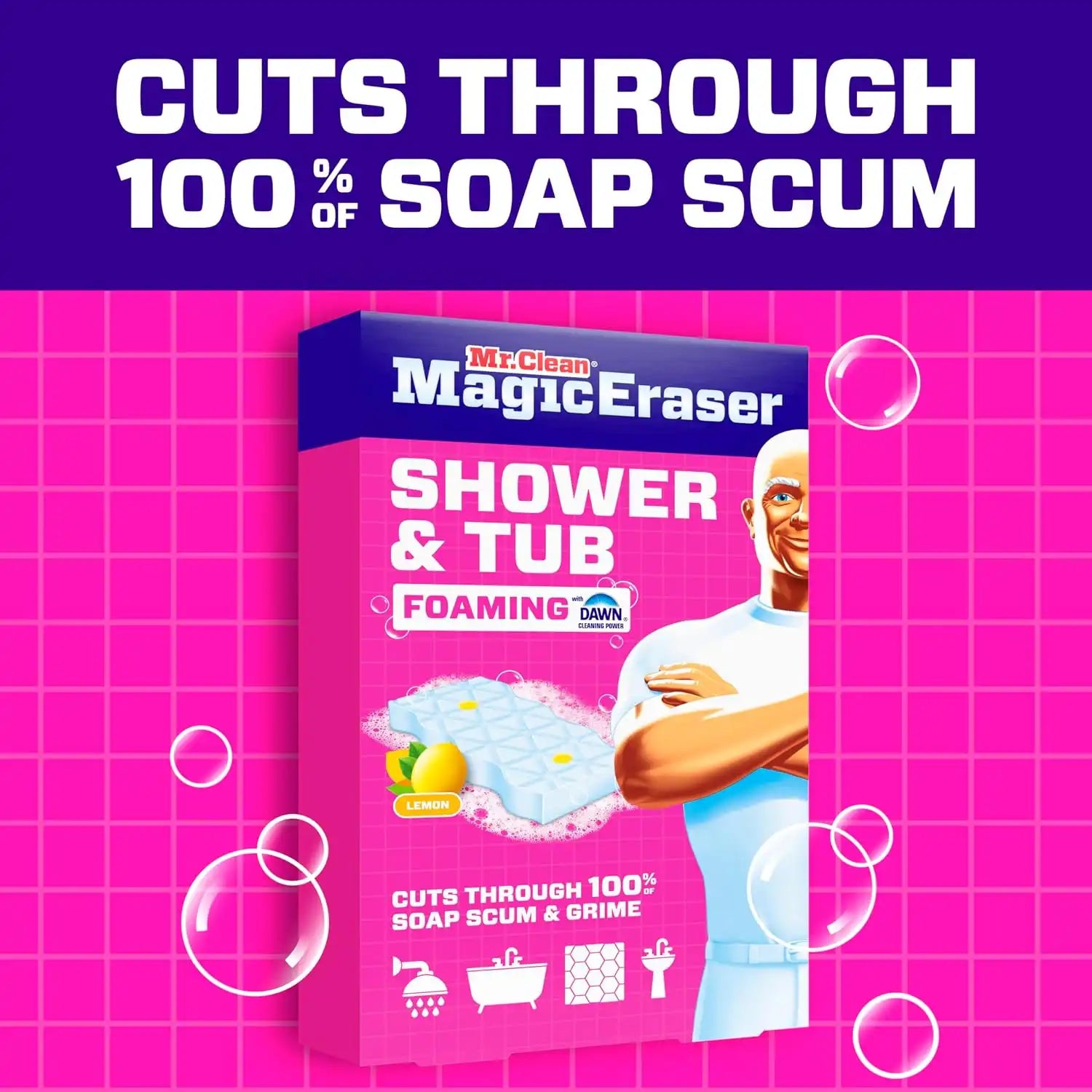 Mr. Clean Magic Eraser Sponge. Bathroom. Shower. Tub Cleaner. Soap Scum Remover. Bathroom Cleaning Supplies. Dawn Cleaning Power with Lemon Scent. Shower & Tub. 8ct - Image 2