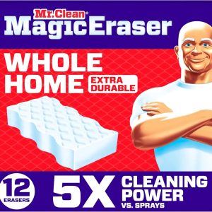 Mr. Clean Magic Eraser Sponge. All Purpose Cleaner. Cleaning Scrubber. Wall. Sneaker. Kitchen. Bathroom. Shower Cleaning Supplies. Melamine Sponge. Cleaning Pads. Whole Home Extra Durable. 12ct