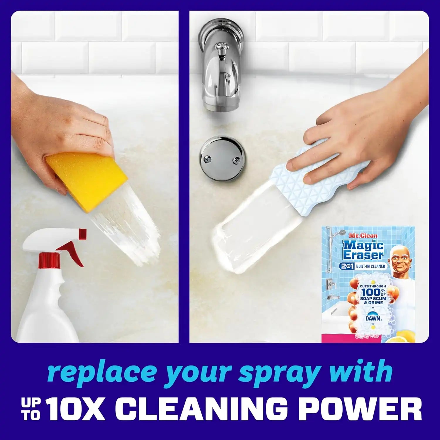 Mr. Clean Magic Eraser Sponge. Bathroom Cleaner. Shower Cleaner. Tub Cleaner. Soap Scum Remover. Bathroom Cleaning Supplies. Dawn Cleaning Power with Lemon Scent. 2 in 1 Bath. 5ct - Image 3
