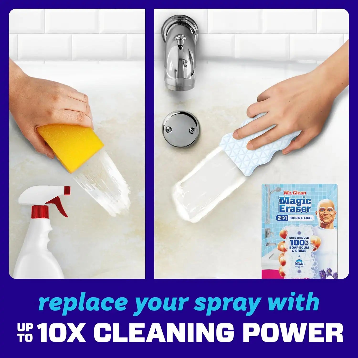 Mr. Clean Magic Eraser Sponge. Bathroom Cleaner. Shower Cleaner. Tub Cleaner. Soap Scum Remover. Bathroom Cleaning Supplies. Dawn Cleaning Power with Febreze Lavender Scent. 2 in 1 Bath. 7ct - Image 3