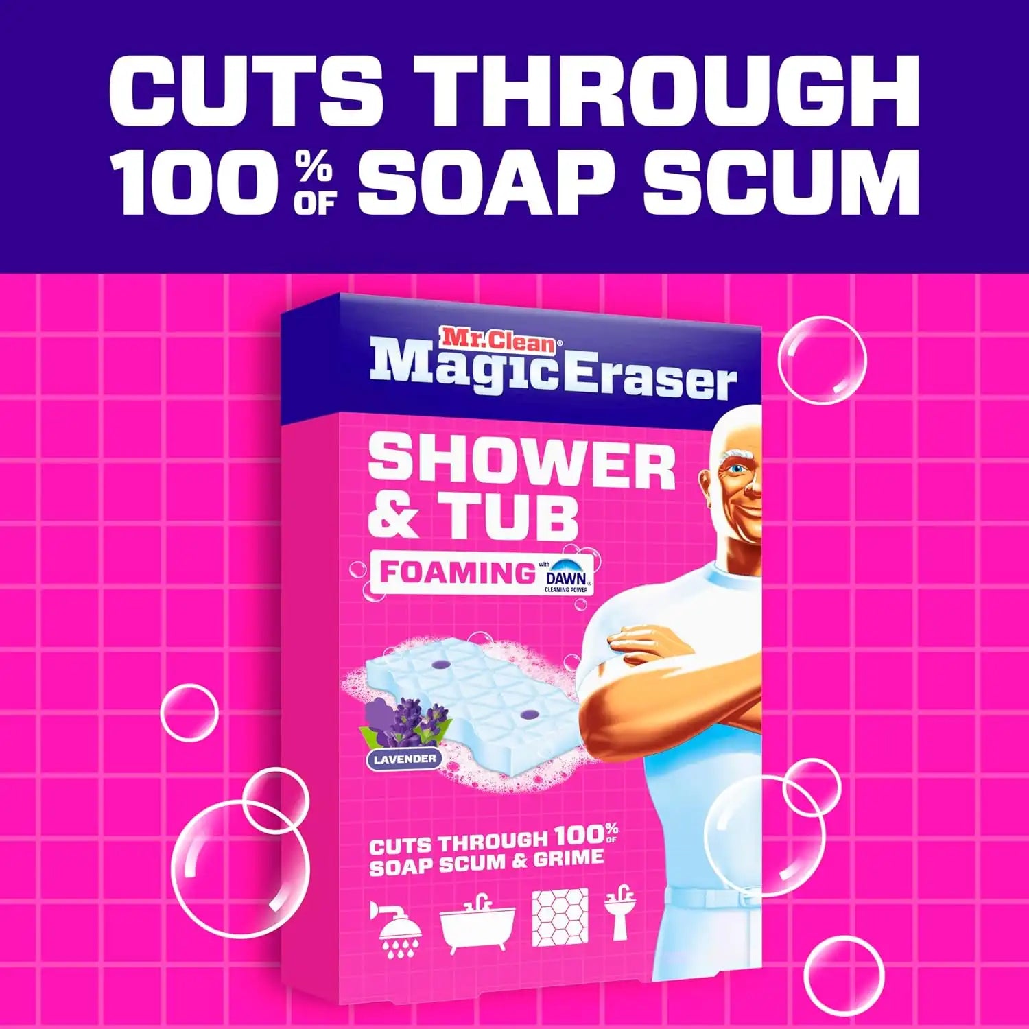 Mr. Clean Magic Eraser Sponge. Bathroom. Shower. Tub Cleaner. Soap Scum Remover. Bathroom Cleaning Supplies. Dawn Cleaning Power with Lavender Scent. Shower & Tub. 6ct - Image 2