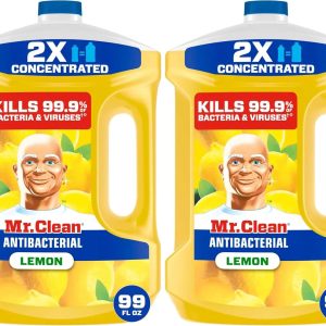 Mr. Clean Antibacterial All Purpose Cleaner.Floor Cleaner for Mopping Home. Bathroom. & Kitchen.Cleaning Liquid for Mop & Bucket.Cleaning Supplies.Multi-Surface Dilutable. Lemon. 99 Fl Oz (Pack of 2)