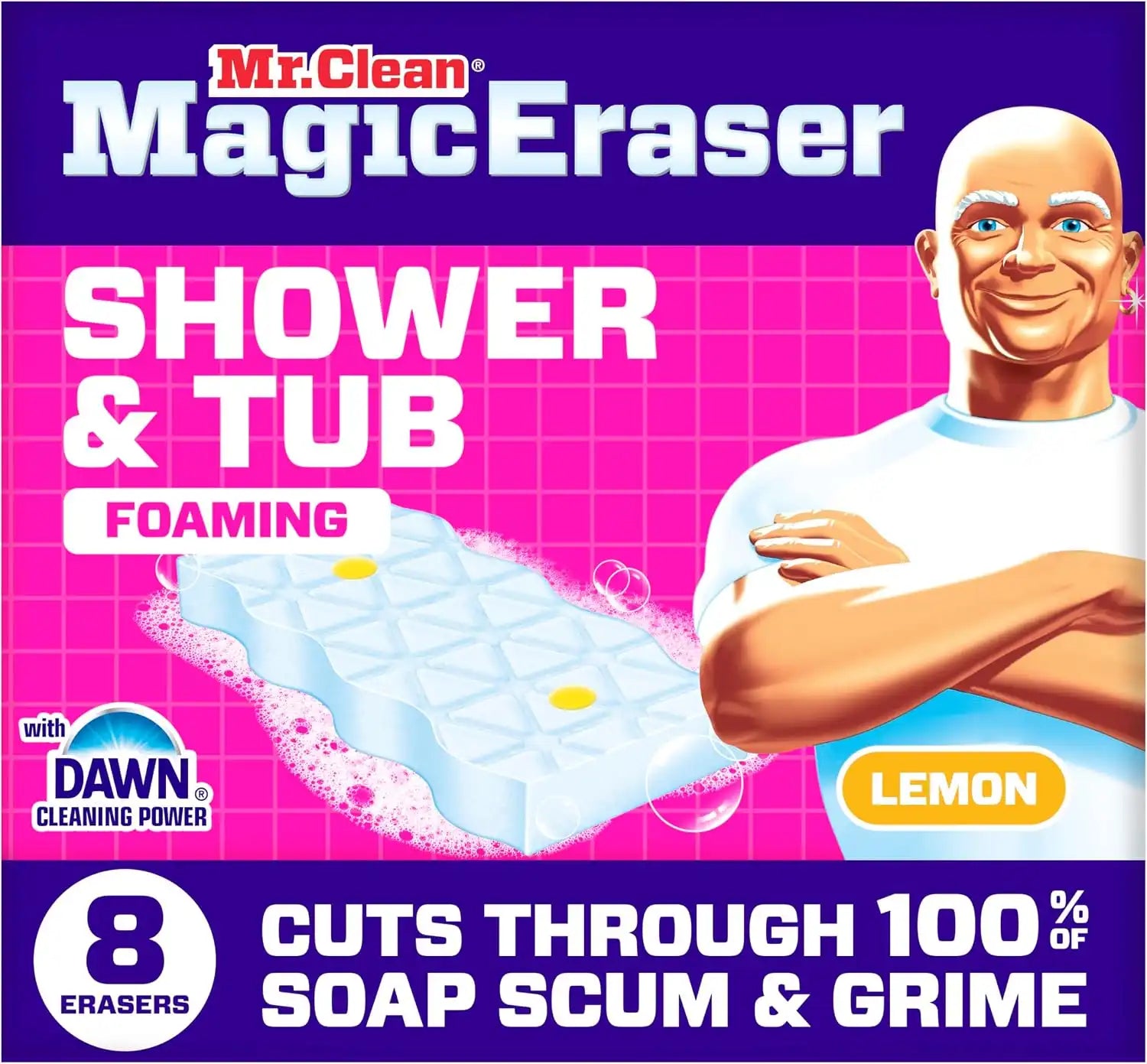 Mr. Clean Magic Eraser Sponge. Bathroom. Shower. Tub Cleaner. Soap Scum Remover. Bathroom Cleaning Supplies. Dawn Cleaning Power with Lemon Scent. Shower & Tub. 8ct