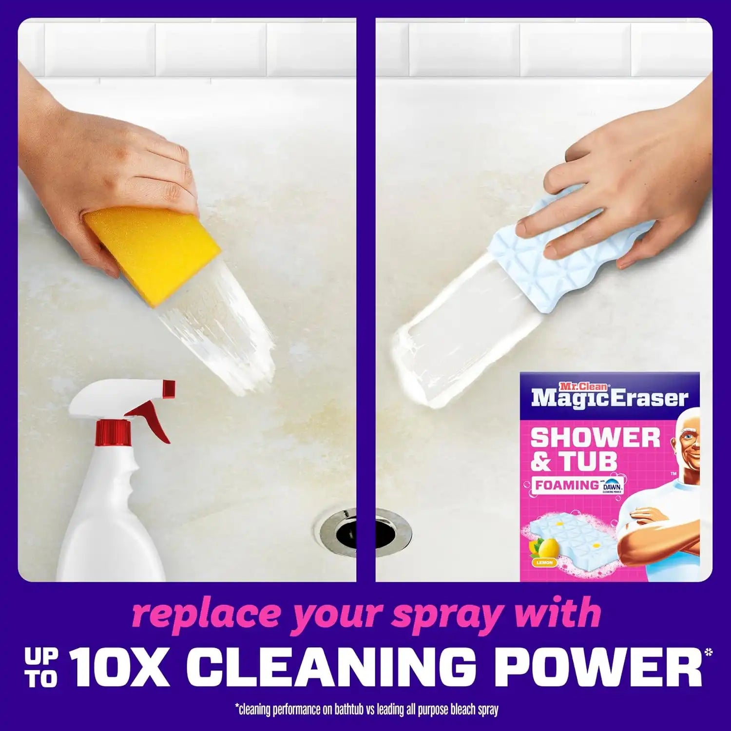 Mr. Clean Magic Eraser Sponge. Bathroom. Shower. Tub Cleaner. Soap Scum Remover. Bathroom Cleaning Supplies. Dawn Cleaning Power with Lemon Scent. Shower & Tub. 6ct - Image 4