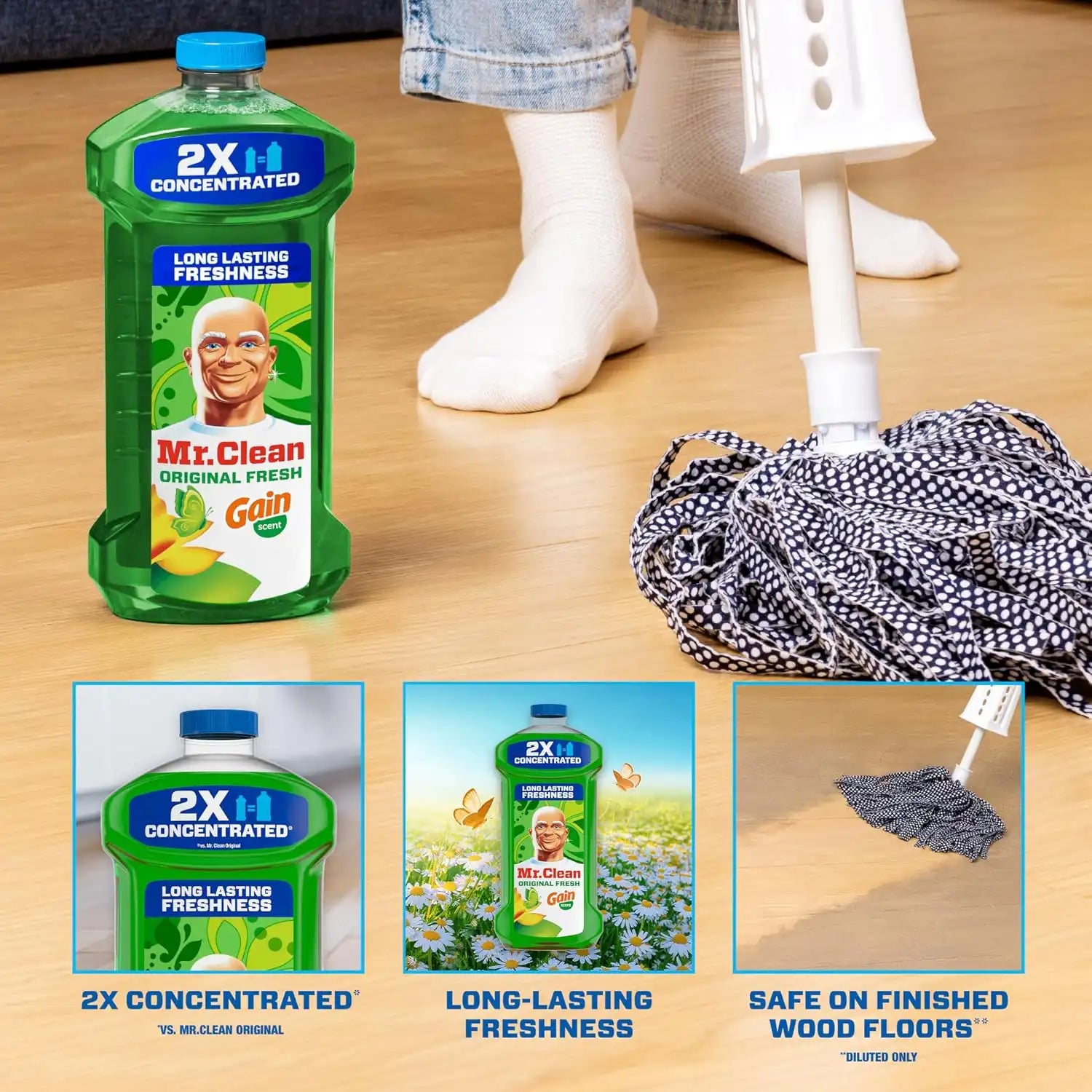 Mr. Clean All Purpose Cleaner. Floor Cleaner for Mopping Home. Bathroom. & Kitchen. Cleaning Liquid for Mop & Bucket. Cleaning Supplies. Multi-Surface Dilutable. Gain. 41oz (Pack of 4) - Image 2