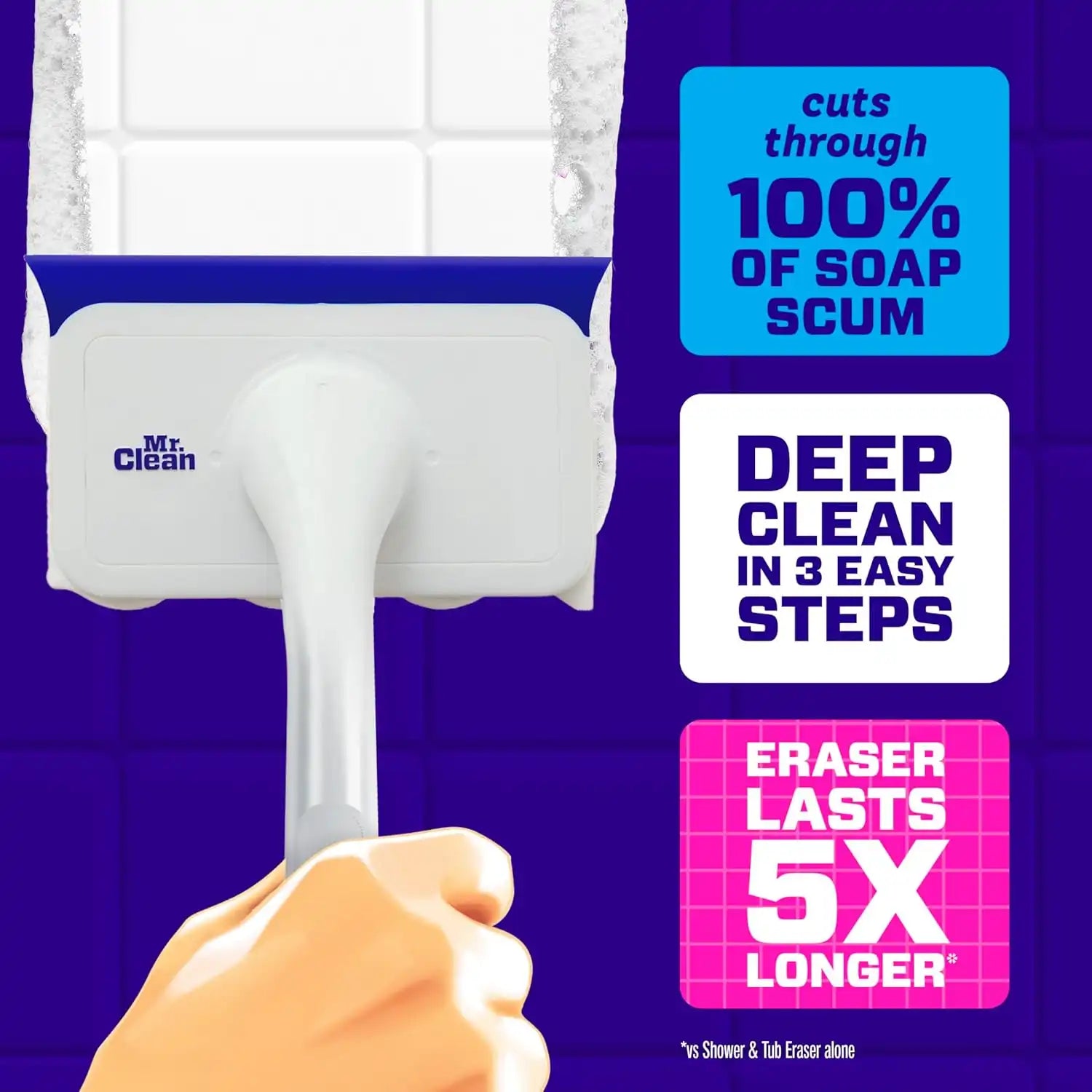 Mr. Clean Magic Eraser Shower & Tub Scrubber. Bathroom Cleaner. All in One Bathroom Cleaner. Lemon Starter Kit. 2 Scrubber. 5 Foaming Magic Erasers. 1 Whole Home Extra Durable Magic Eraser - Image 3