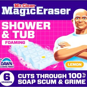 Mr. Clean Magic Eraser Sponge. Bathroom. Shower. Tub Cleaner. Soap Scum Remover. Bathroom Cleaning Supplies. Dawn Cleaning Power with Lemon Scent. Shower & Tub. 6ct