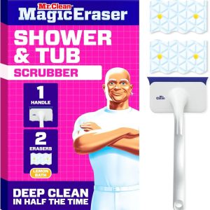 Mr. Clean Magic Eraser Shower & Tub Scrubber. Bathroom Cleaner. All in One Bathroom Cleaner. Lemon Starter Kit. 1 Scrubber & 2 Foaming Magic Erasers