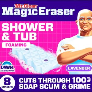 Mr. Clean Magic Eraser Sponge. Bathroom. Shower. Tub Cleaner. Soap Scum Remover. Bathroom Cleaning Supplies. Dawn Cleaning Power with Lavender Scent. Shower & Tub. 8ct