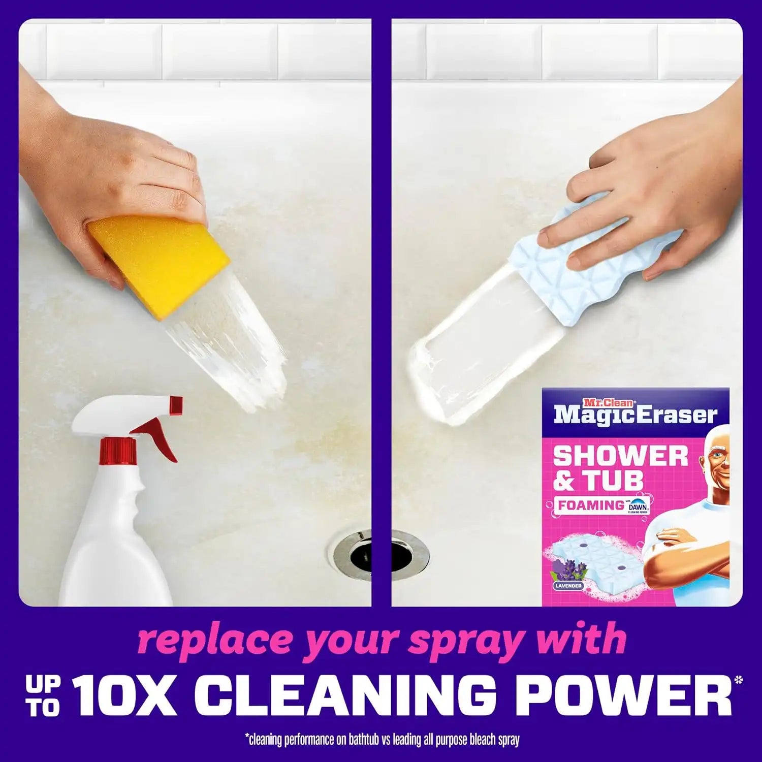 Mr. Clean Magic Eraser Sponge. Bathroom. Shower. Tub Cleaner. Soap Scum Remover. Bathroom Cleaning Supplies. Dawn Cleaning Power with Lavender Scent. Shower & Tub. 6ct - Image 4