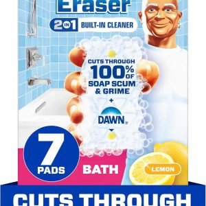 Mr. Clean Magic Eraser Sponge. Bathroom Cleaner. Shower Cleaner. Tub Cleaner. Soap Scum Remover. Bathroom Cleaning Supplies. Dawn Cleaning Power with Lemon Scent. 2 in 1 Bath. 7ct