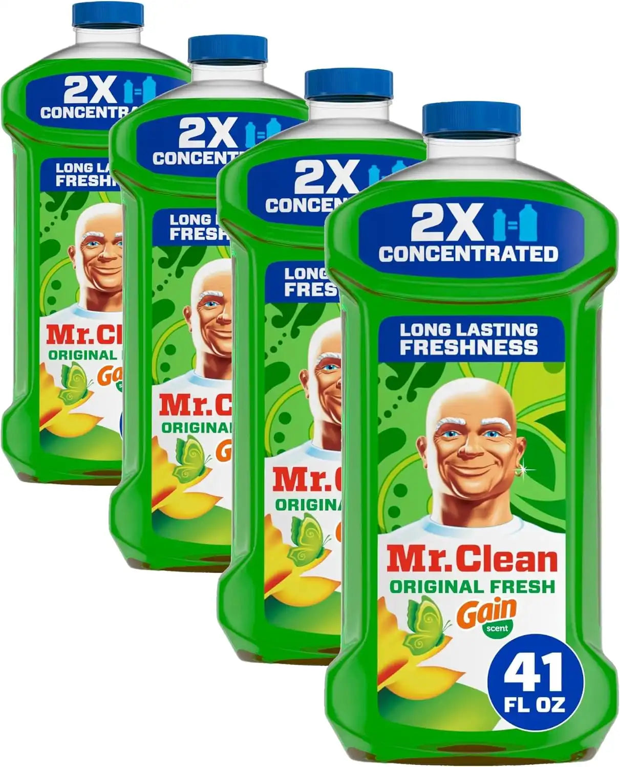 Mr. Clean All Purpose Cleaner. Floor Cleaner for Mopping Home. Bathroom. & Kitchen. Cleaning Liquid for Mop & Bucket. Cleaning Supplies. Multi-Surface Dilutable. Gain. 41oz (Pack of 4)
